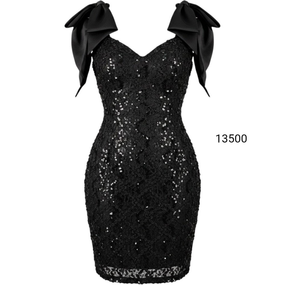 Late Edition Ltd Cocktail Dress Womens 12 Black Excellent Sequin Lace Bows USA